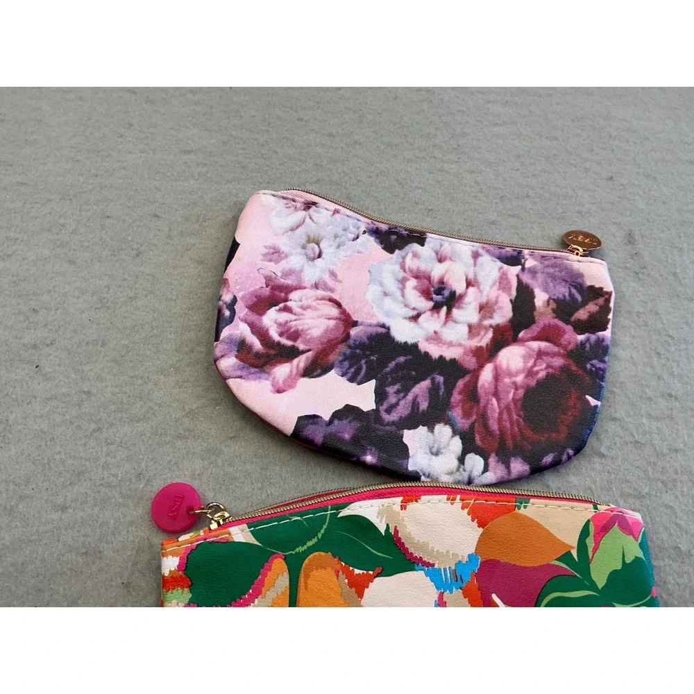 Ipsy Makeup Bag Set of 3 Floral Geometric Rainbow Zipper Pouches Small Travel